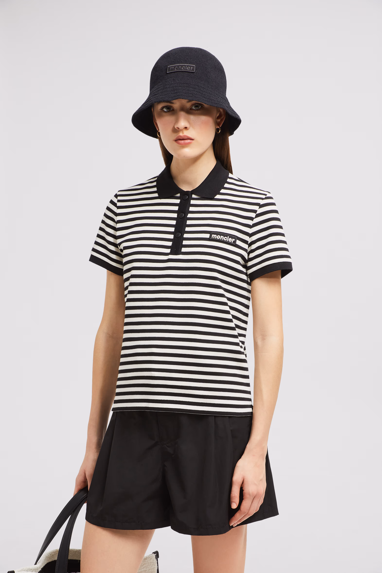 Striped Cotton Polo Shirt Women Blue & White Moncler 0